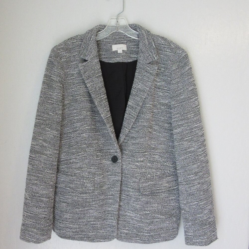 LOFT Black & White Long Sleeve Lined Faux Pockets 14 Business Blazer